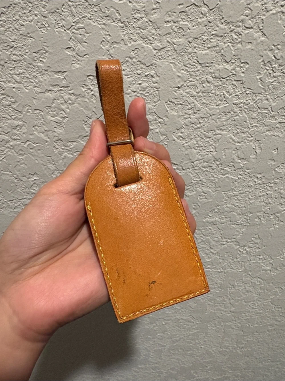 Louis Vuitton Tan Leather Luggage Tag with Gold Buckle